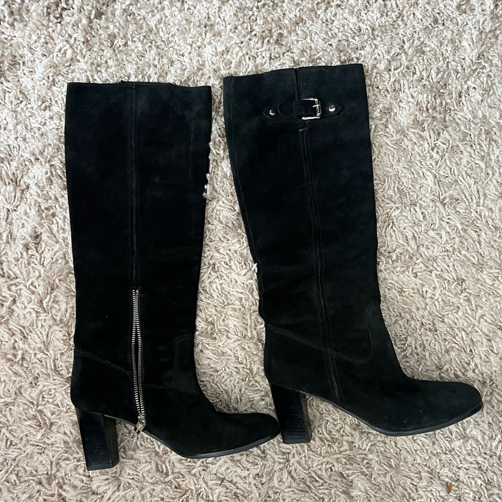 Micheal Kors black suede boots with 3-inch heel.